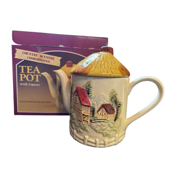 Vintage Country Scene Earthenware 18 Pc. Dish Set Farmhouse Mugs Teapot Cookie - Picture 4 of 12